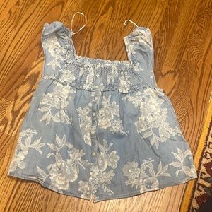 Smocked Square Neck Floral Shirt - XS